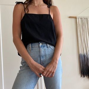 COPY - Spaghetti strap black tank w shoulder ties